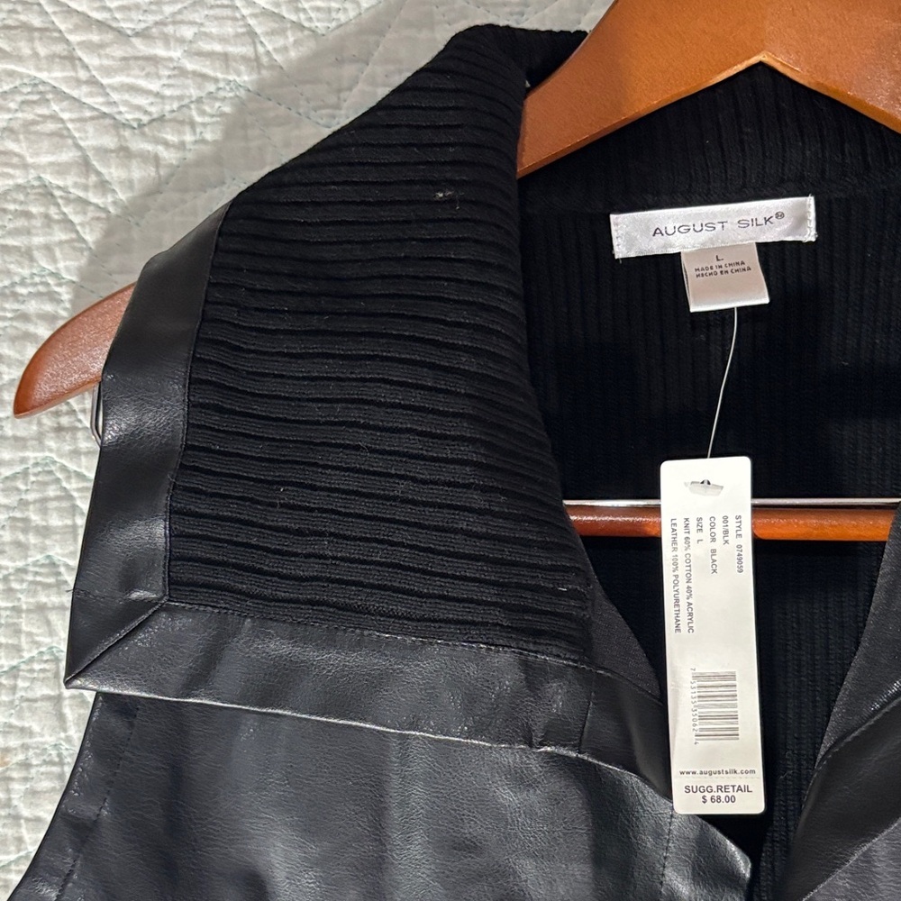 August Silk Classic Black Vest Sweater back and vegan leather front - Picture 4 of 11